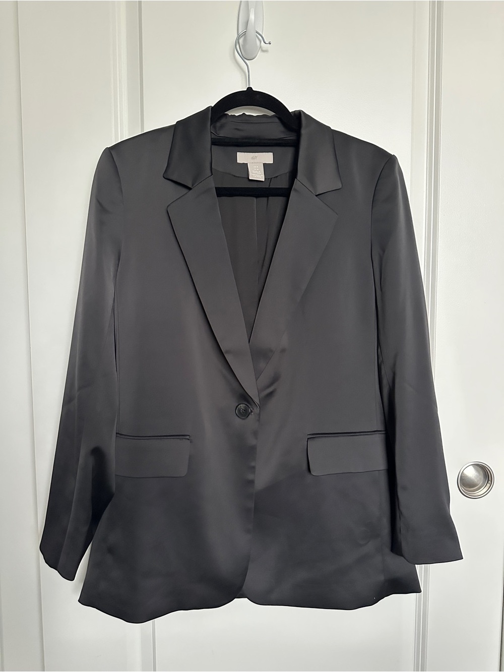H&M Satin Single-Button Blazer Jacket - Black